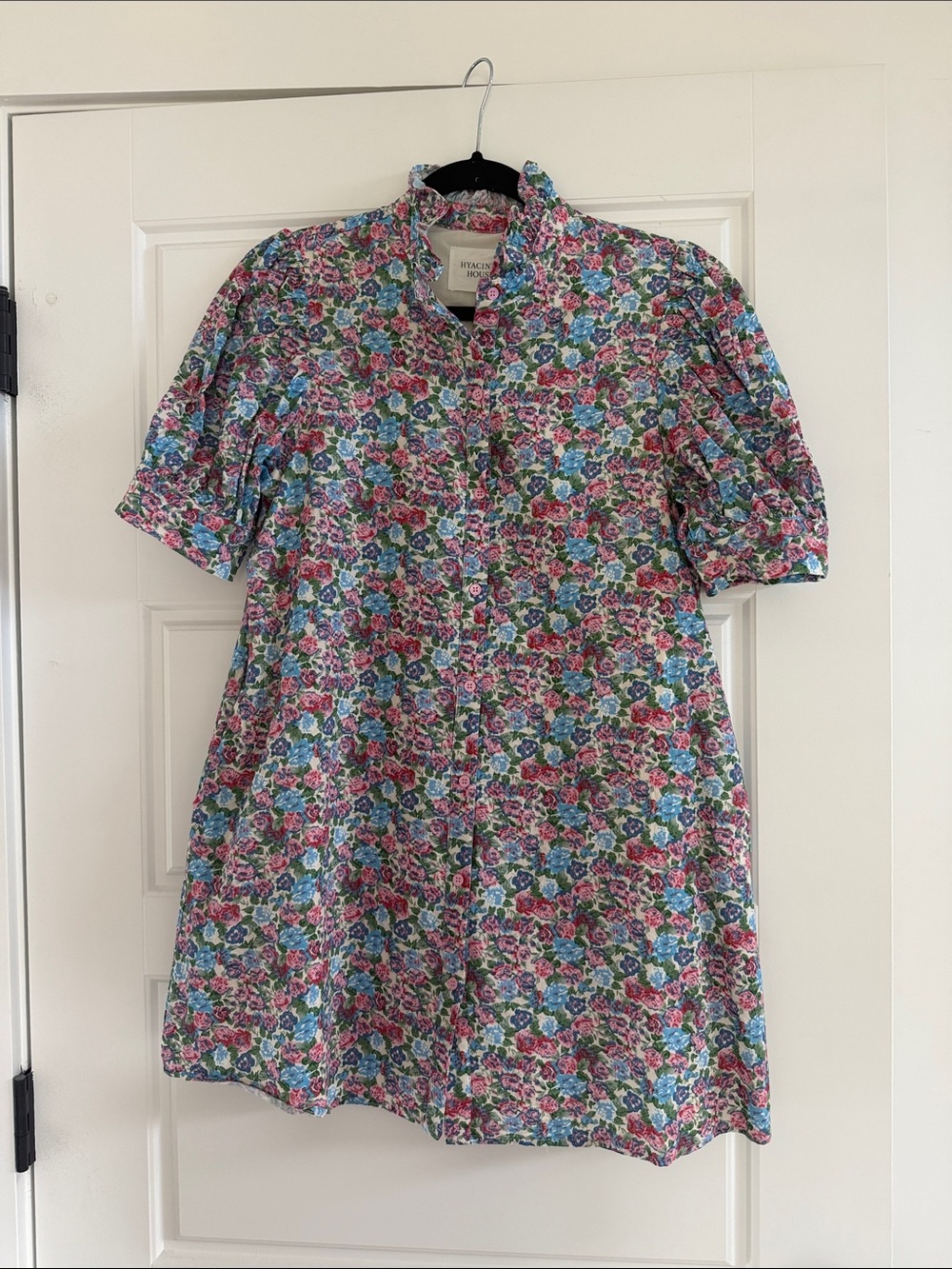 Women’s Floral Button-Front Dress with Ruffled Collar - Multicolor